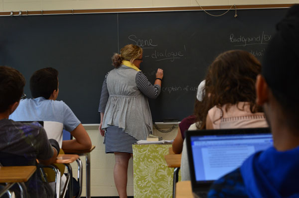 English teacher Kim Fajardo instructs her class. Fajardo previously taught at Hillsborough Middle School before joining the high school English department.