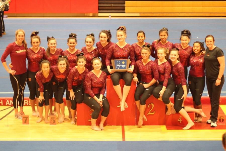 The HHS Gymnastics team poses after winning NJ sectionals.