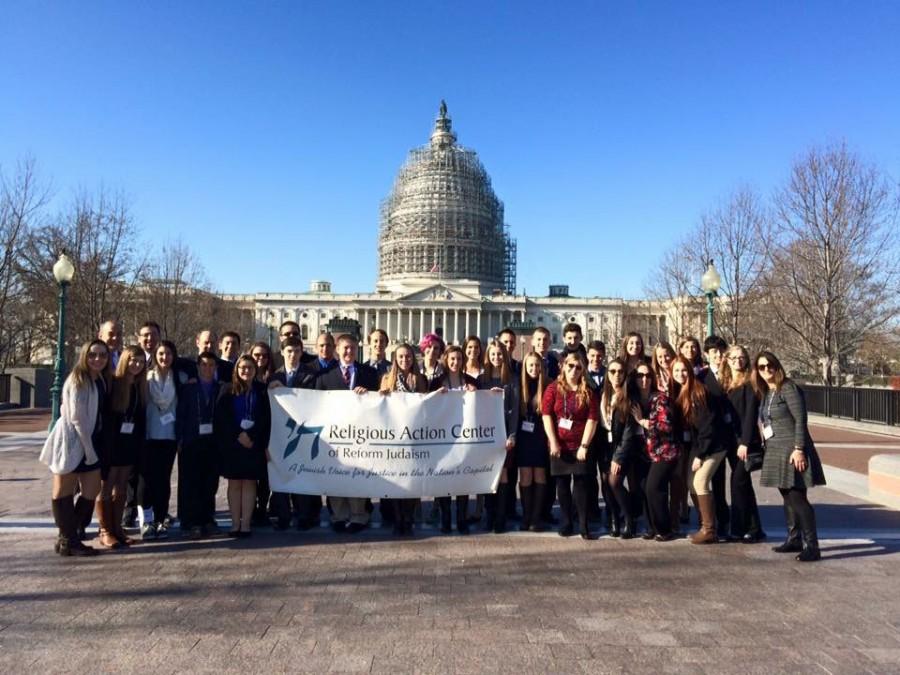 Temple Beth El Students gather in front of the capital building in Washington DC following their speeches given to Congress.