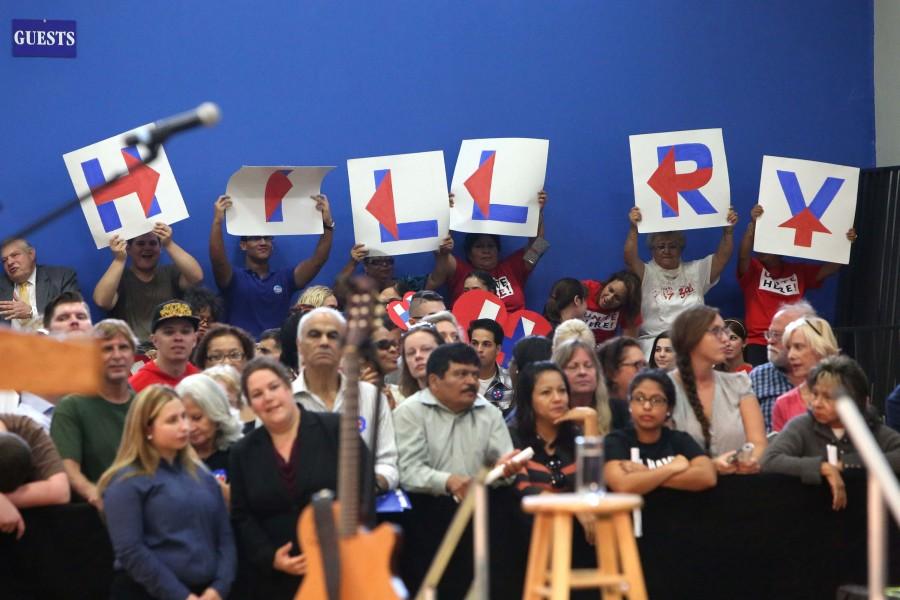 Hillary Clinton speaks at a campaign rally at the Meadow Woods Recreation Center in south Orlando, Fla., on Wednesday, Dec. 2, 2015. 