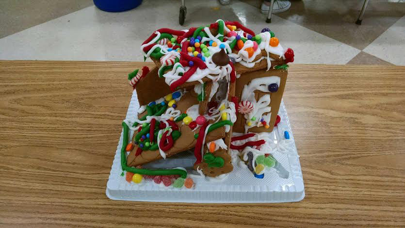 Senior Jeff Cowen describes his gingerbread house as a combination of "horror and great disappointment."