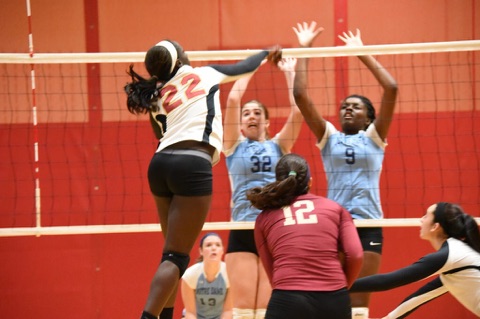 Senior Faith Adams unleashes a powerful spike. Adams and her classmates celebrate Senior Night Oct. 18.