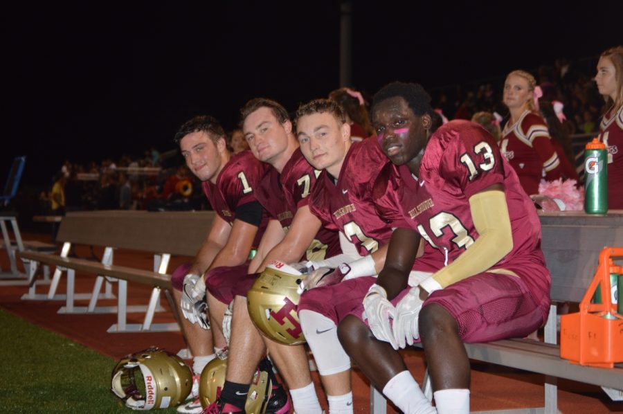 From left to right, junior Jack Edwards, seniors Kyle Richardson and Luke Jansen, and junior Charles Amankwaa were all smiles during the team's thumping of North Hunterdon.