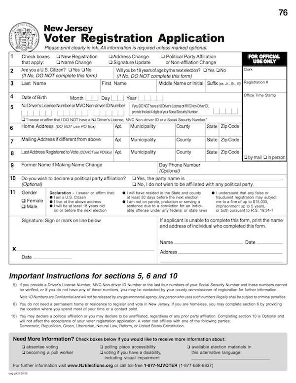 While the deadline to register has passed, here is the NJ registration form for younger students to get a head start on registering to vote.