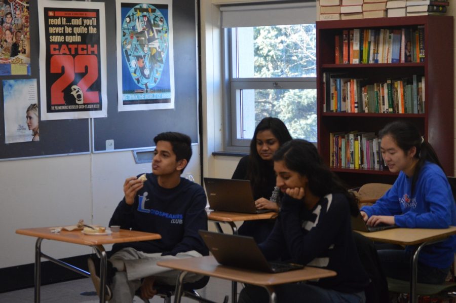 Seniors might be exhibiting signs of senioritis as spring approaches. One senior stuffs his face instead of working on his assignment in AP Literature and Composition.