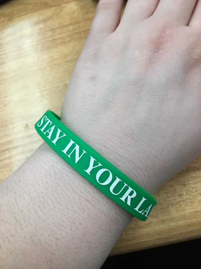 "Stay in Your Lane" bracelets help remind sophomores of the powerful message from the "Steered Straight" assembly.