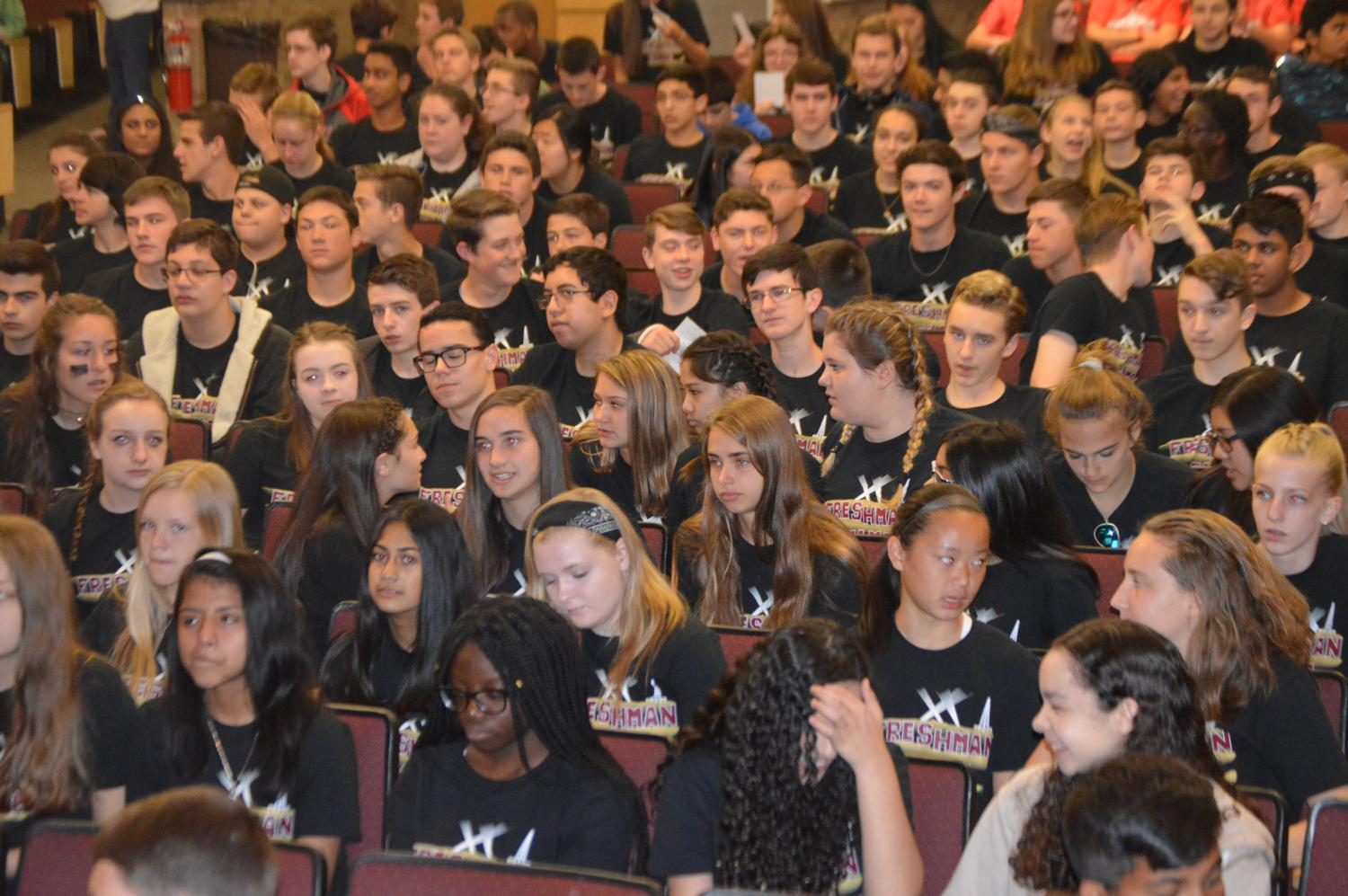 The Class of 2020 prepares to get its chant on before the Spirit Night festivities.