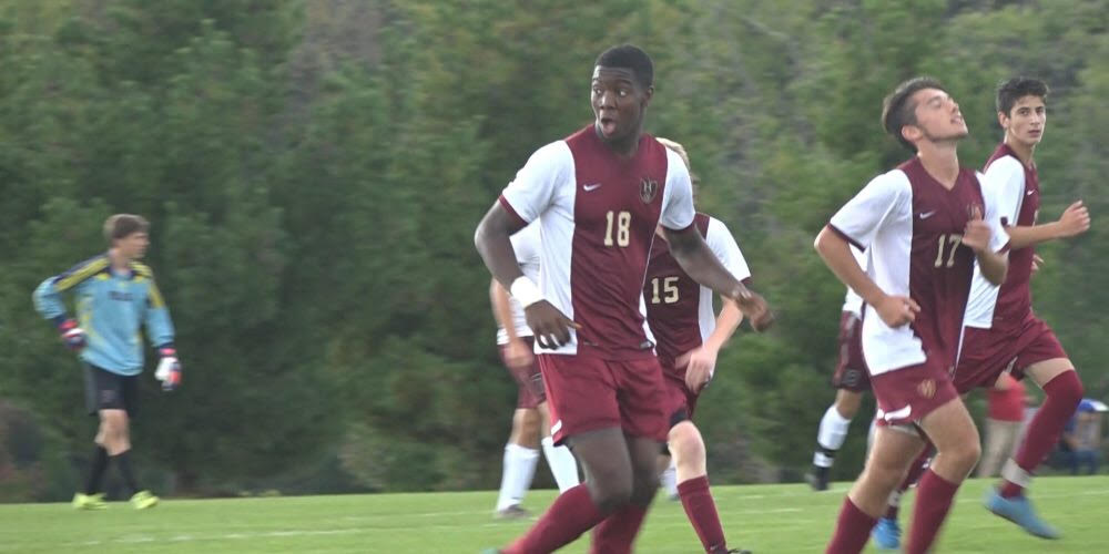 Junior Justin Dominique celebrates after Boro's first goal against Phillipsburg.