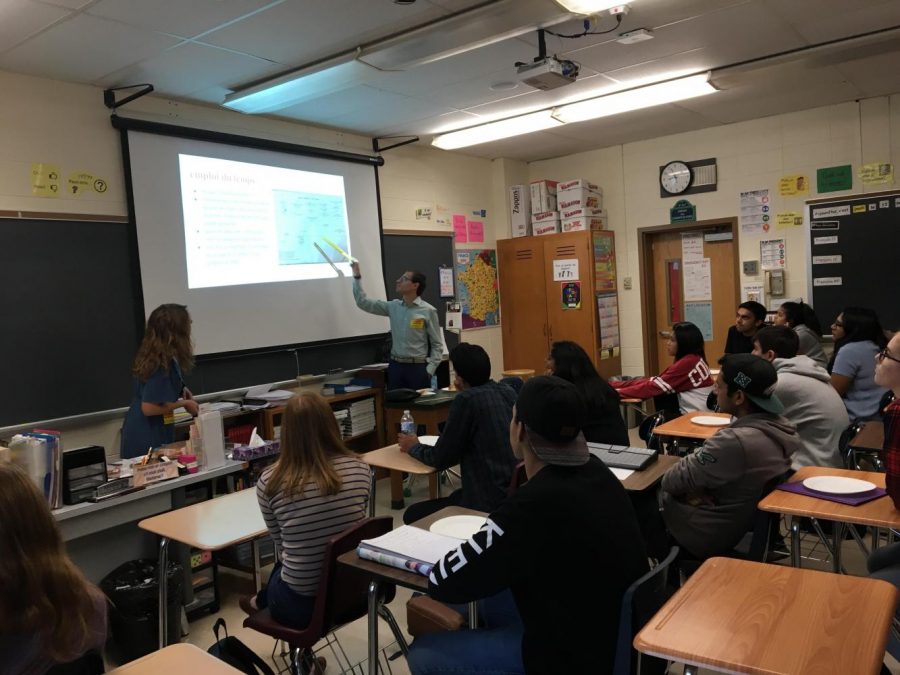 HHS alum Alexa Wybraniec and colleague Alessandro Tronconi inform AP French students on living, leaning, and teaching in Europe.