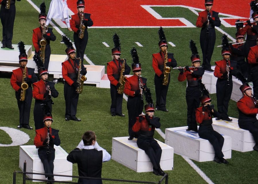 The HHS band performs at Rutgers Stadium for their annual participation in the state championship.