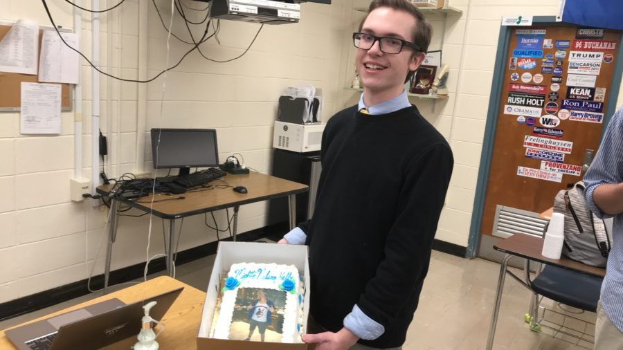 Student teacher Nelson Kelly celebrates his final day with a personalized cake in his period 9 AP Government and Politics class.