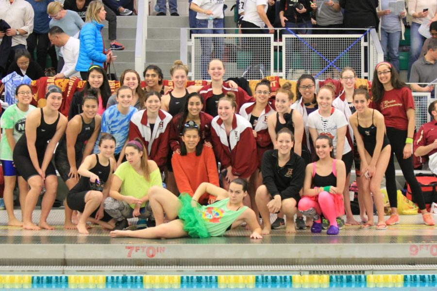 HHS girls swim team poses at the Skyland Conference Championships.