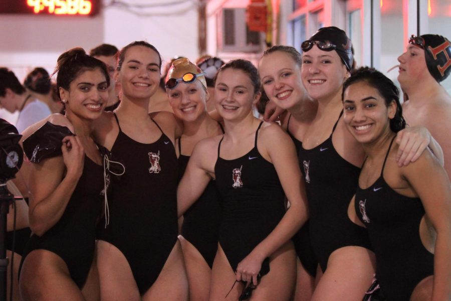 Girls swim team was all smiles prior to a meet with rival Bridgewater-Raritan. Unfortunately, Bridgewater got the best of the Raiders. This time.