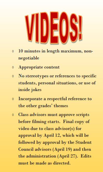 The requirements and rules for the video that each grade needs to follow has been released and videos are in production stages.