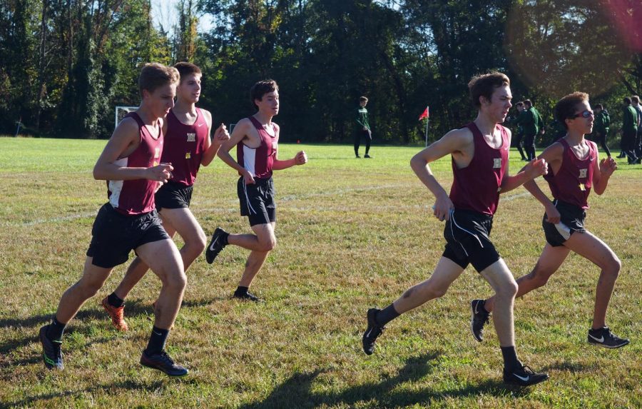 Chris DiGricoli, Will Shokoff, Will Gillette,  Kenan Yahi and 2019 graduate Ryan Mitchell warm up before the 2018 Somerset County Championship. Photo by Greg Gillette