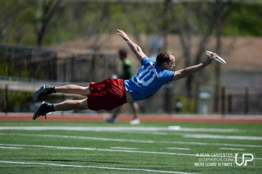 Casey catching a frisbee in mid-air during his years as a professional.