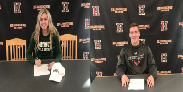 Payton Altman (left) and Tommy Ramsey (right) signing with their respective colleges.