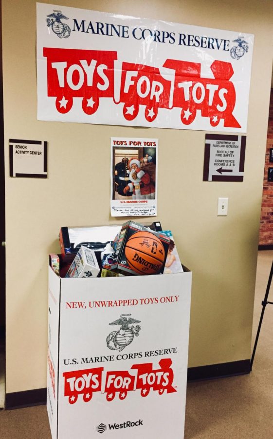 Toys for Tots donation drop-off box at the Hillsborough Municipal Building.
