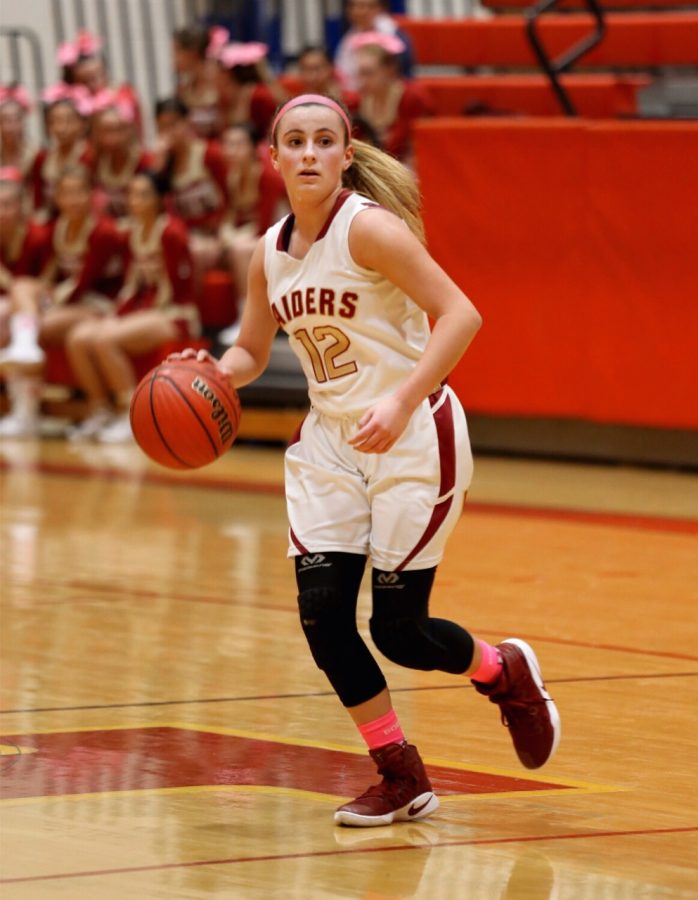 Senior Dani Muntone dribbles up the court. 