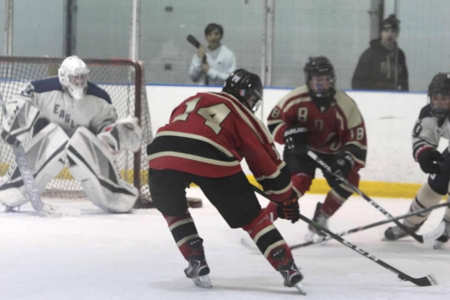 Junior, Brock Forrest, sets up for a shot to score for his team.