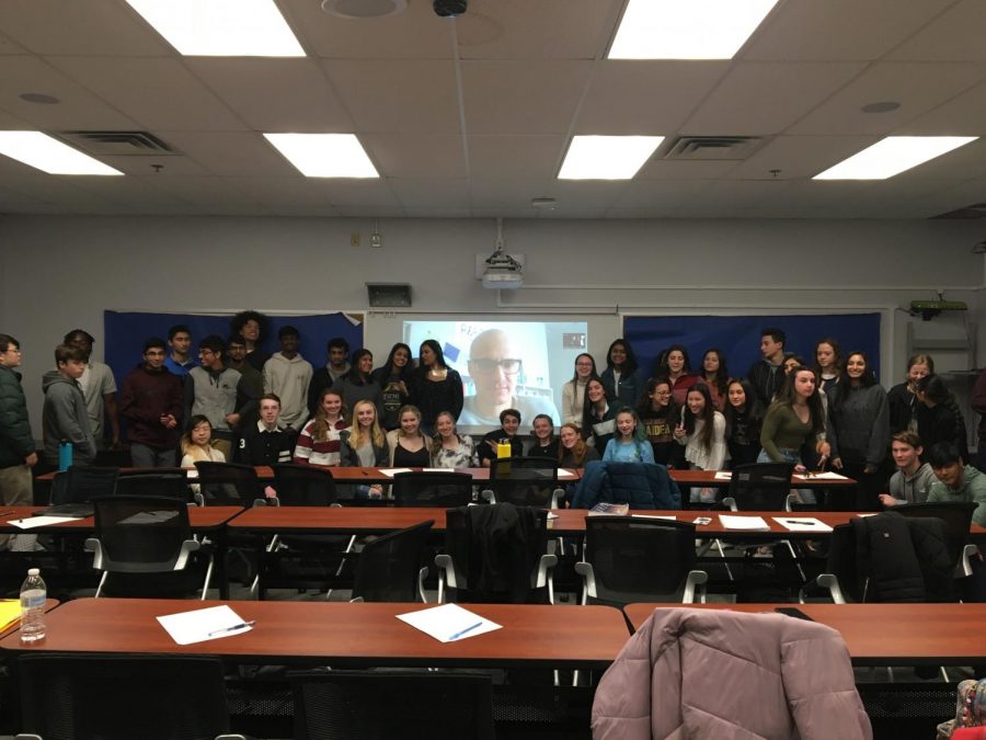 Students posed  with author Brad Stulberg