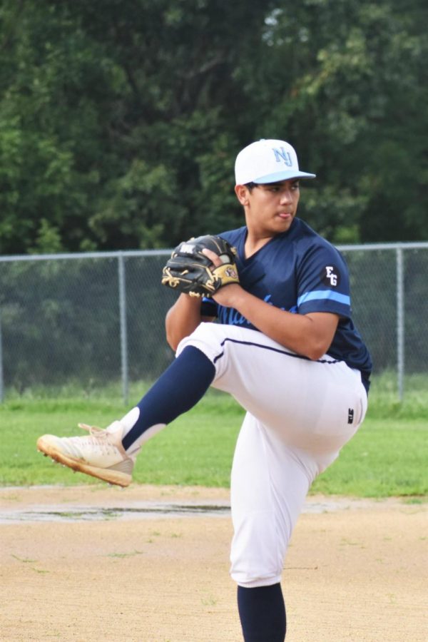 Senior Jayden Bloch prepares to deliver a pitch for NJ Marlins.