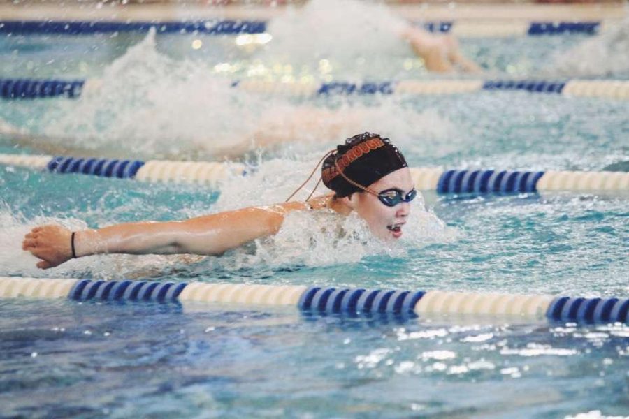 Senior Danielle D'ambrosio  fights to the finish against Bridgewater.