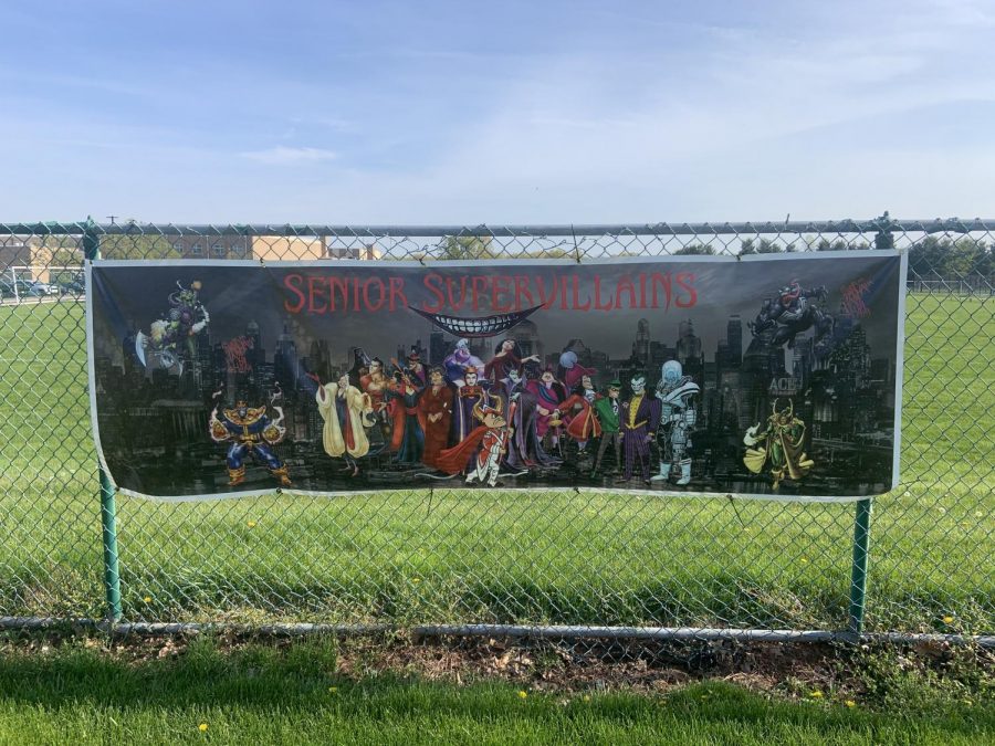 The banners for this year's senior class hang outside by the gym entrance.