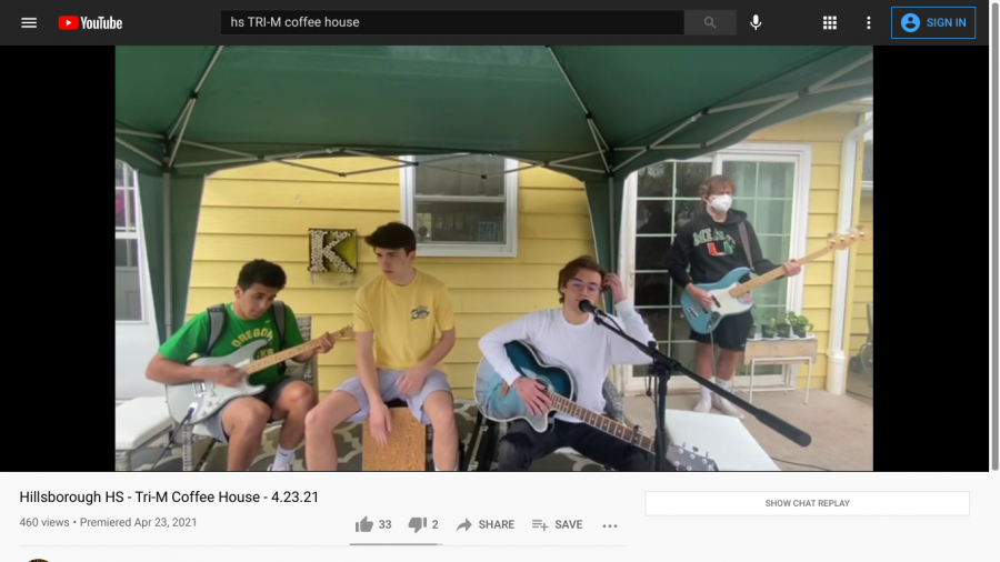 Senior band Vegan Bicycle performs at HHS's virtual coffee house.