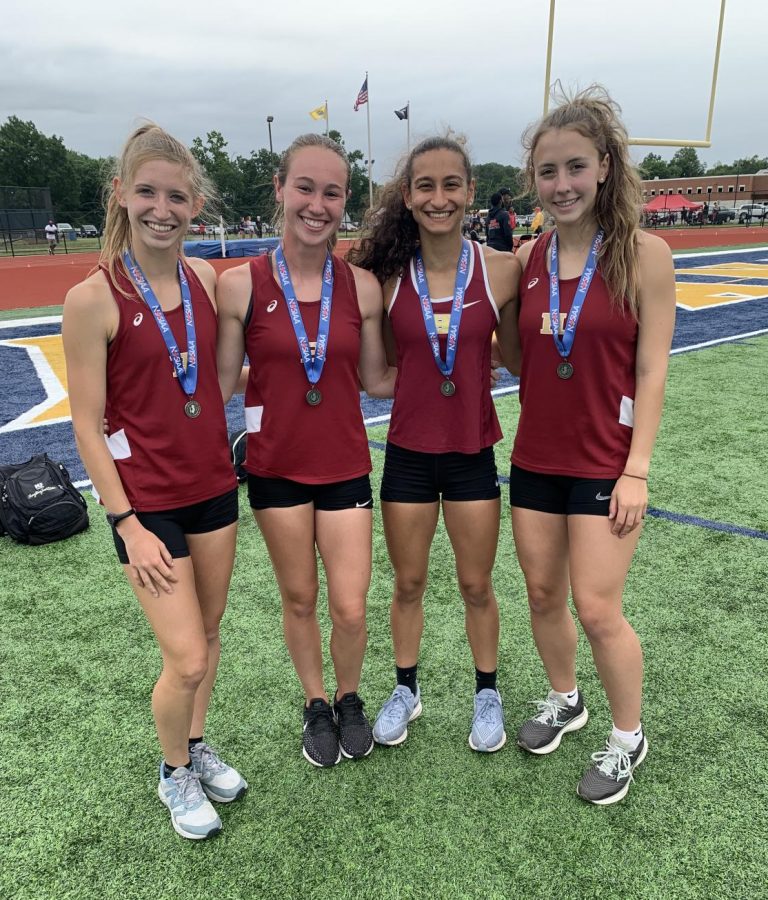 The girls after winning 2nd place and qualifying for Nationals. From left to right: Jayde McDermid, Kirstyn Schechter, Sia Mahajan, and Sarah Wnorowski.