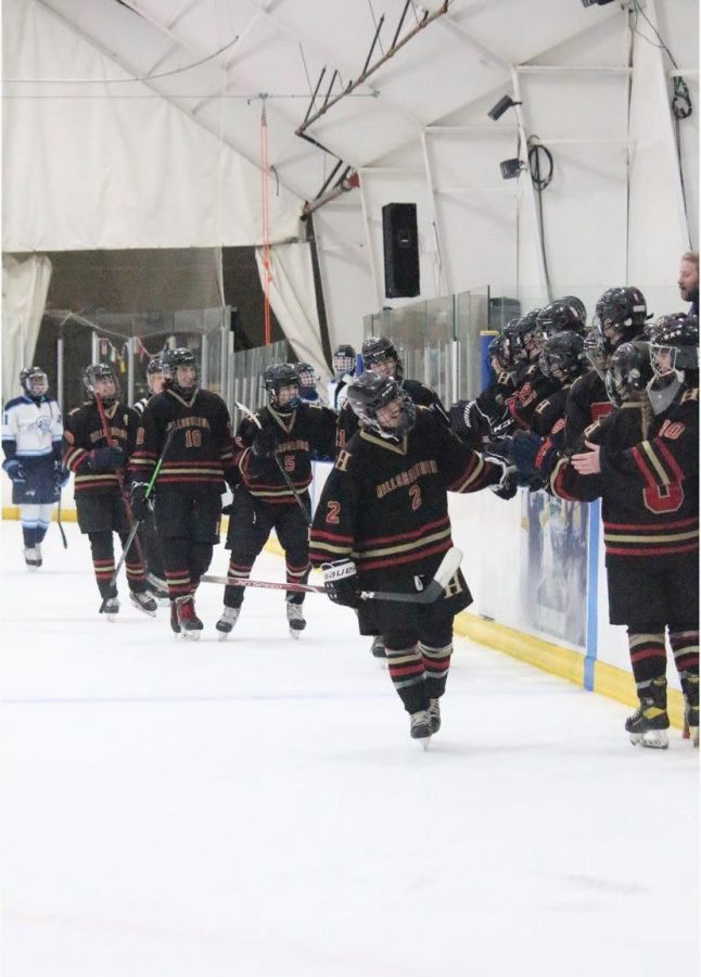 Hillsborough Raiders hockey team celebrating their win over West Orange.