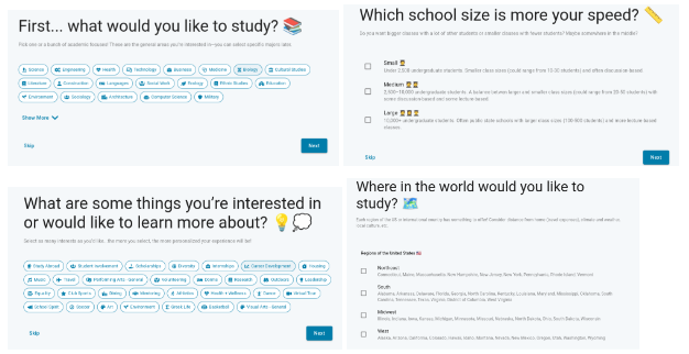 SCOIR’s personalized college quiz.