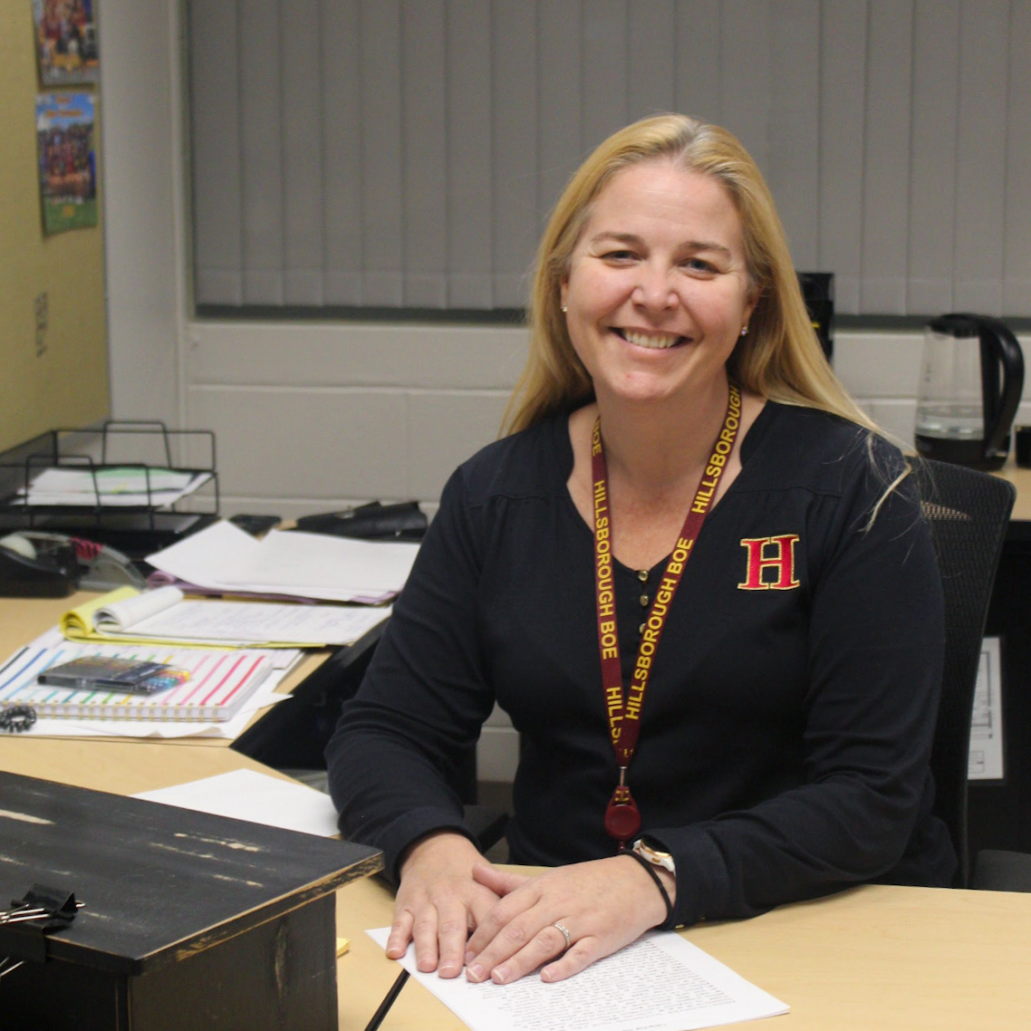 Vice Principal Christine Cilio getting ready for the new school year in her office