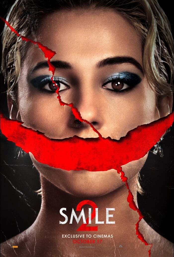 “Smile 2” promotional movie cover features lead Naomi Scott and the deadly smile
