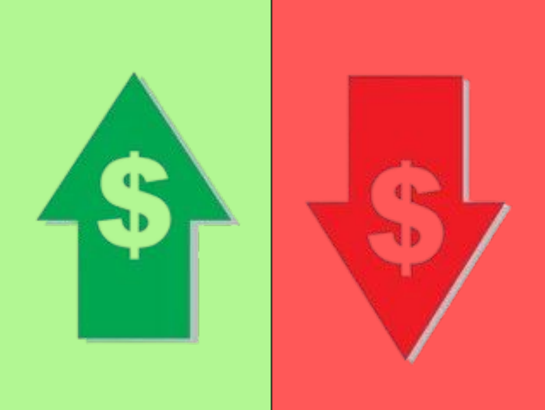 Arrows on the illustration showing potential for  an increase or a decrease in the superintendent proposed budget shared with the community at the March 22 Board of Education Meeting. 
